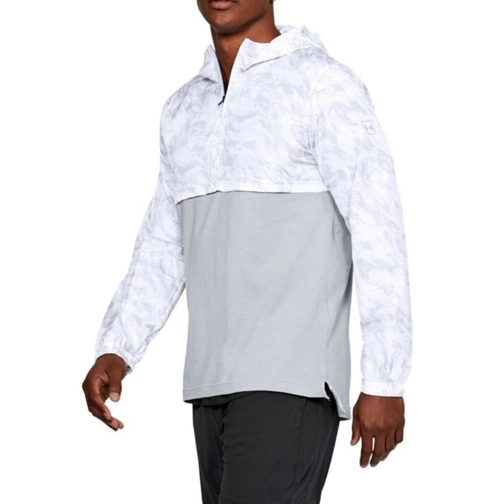 Under Armour Men Camo 1/4 Zip Hooded Pullover Windbreaker gray white size L